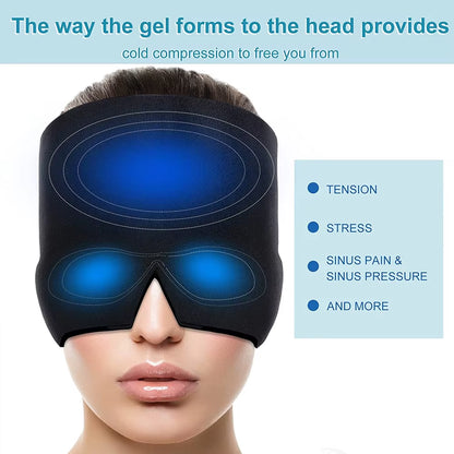 Reusable Head Ice Pack Adjustable Gel Cold Pack Head Wrap Migraine Relief & Tension Headache Relief Migraine Cap Head Massager